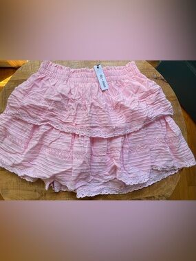 NWT Day + Moon Pink Tiered Lace Ruffle Mini Skirt M Coquette Boho